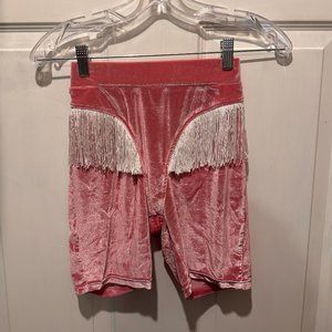 FASHION BRAND COMPANY FRINGE PINK VELVET BIKER SHORTS